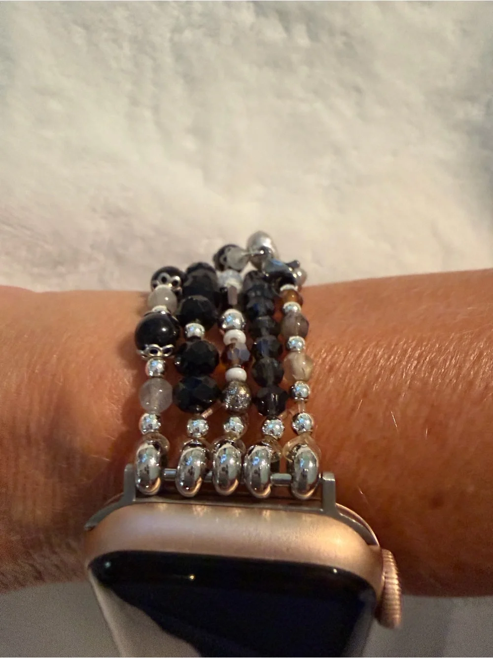 Cape Diablo Beaded Multi-Strand Watch Band - Black & Pearl
